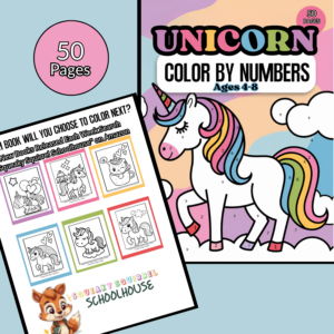 Unicorn Color by Number Coloring Book Web Image SqueakySquirrelSchoolhouse.com