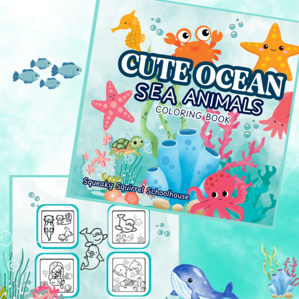 Cute Ocean Sea Animals Coloring Book Digital Pages SqueakySquirrelSchoolhouse.com