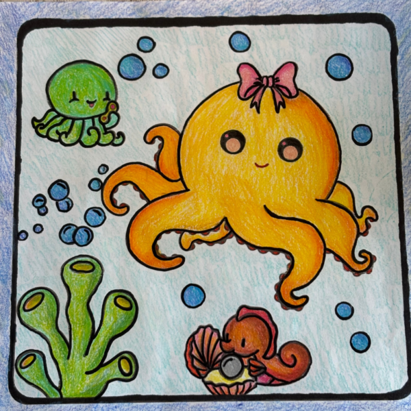 Cute Ocean Sea Life Colored Pencil Coloring Page WebPage SqueakySquirrelSchoolhouse.com