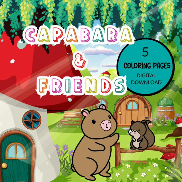 Capybara & Fuzzy Friends Digital Download Coloring Pages web Product Image SqueakySquirrelSchoolhouse.com Cover