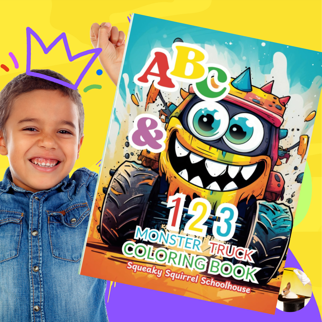 ABC 123 Monster Truck Activity Coloring Book www.SqueakySquirrelSchoolhouse.com