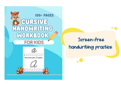 cursive handwriting workbook for kids squeakysquirrelschoolhouse.com 400x336 image
