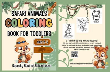 safari animals coloring book image 380x250 squeakysquirrelschoolhouse.com